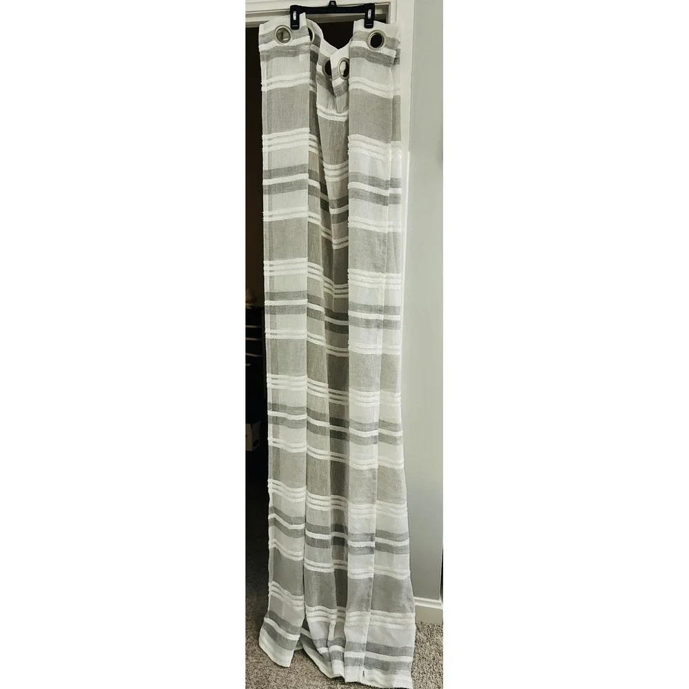 At Home Gray White Stripe Grommet Top Window‎ Curtain 2 Panels 50x82